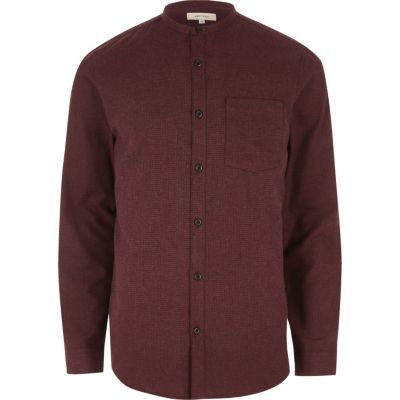 Red grandad casual check flannel shirt